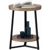 Round End Table with Storage Shelf Farmhouse Side Table Nightstand for Living Room Bedroom Wood Tabletop & Metal . * . * .