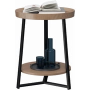 Round End Table with Storage Shelf Farmhouse Side Table Nightstand for Living Room Bedroom Wood Tabletop & Metal . * . * .