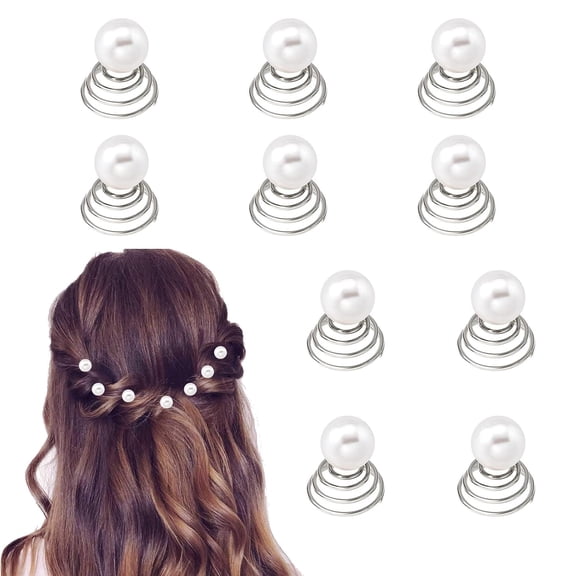 Pearl Spirals Hair Clips, 10Pcs Sparkle Pearl Coil Hair Clips, Handmade Decorative Hair Barrettes, Elegant Metal Hairpin Hair Accessories for Bridal, Bridesmaid Flower Girls Wedding Party