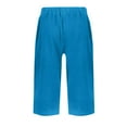 thumbnail image 5 of Huankd Bermuda Shorts For Women Linen Shorts Knee Length Elastic Waist Long Shorts Casual Summer Shorts Petite Capri Pants Dressy Beach Comfy Pull On Shorts With Pockets Blue S, 5 of 5