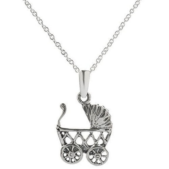 Sterling Silver Baby Stroller Pendant Necklace, 18"