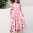 thumbnail image 3 of Xdegoge Easter Dresses for Girls Rabbit Print with Tiered Skirt and Cap Sleeves, Lightweight and Comfortable Teens Holiday Dress, 3 of 5