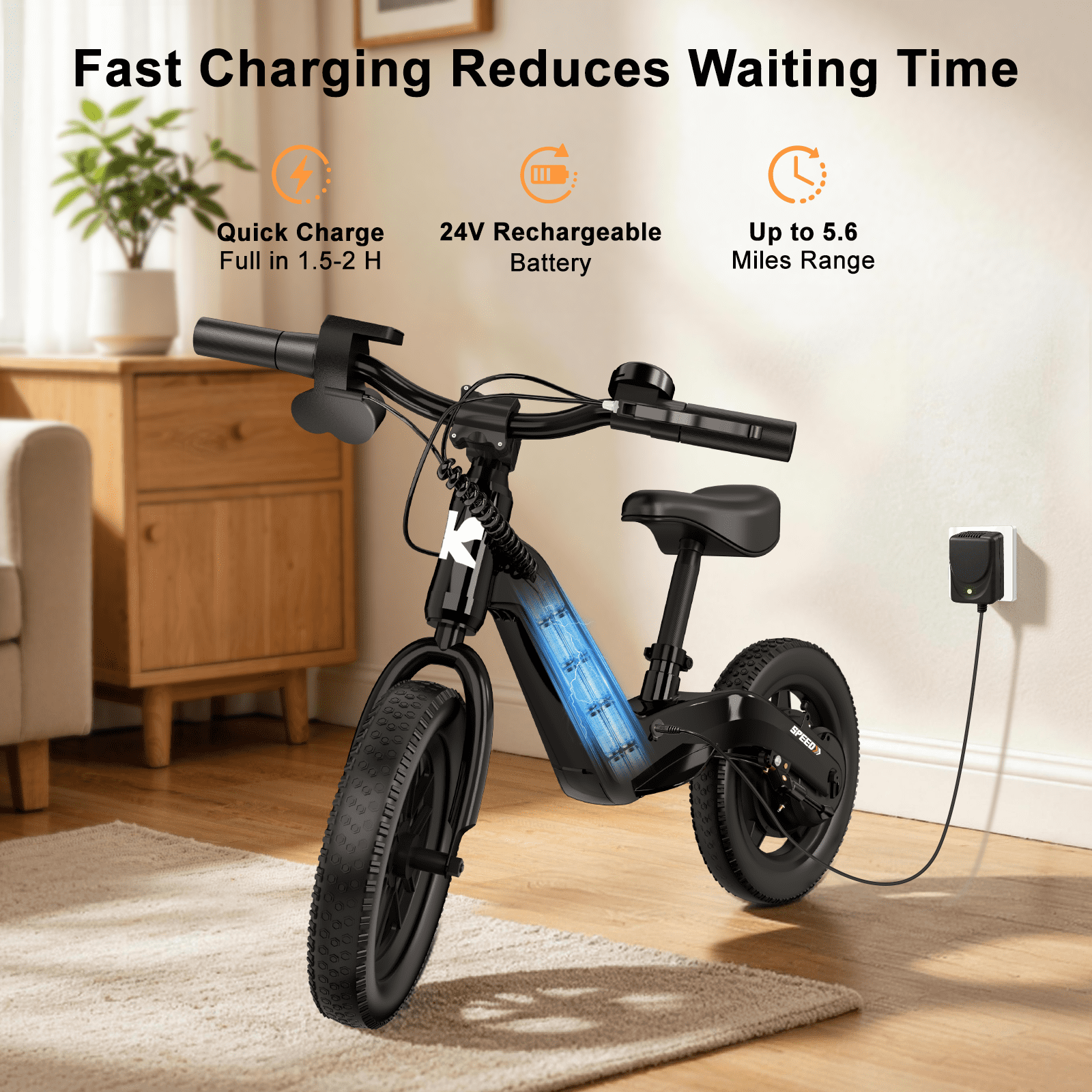 YunTopKids Electric Bike for Kids, 180W Motor Electric Balance Bike with 14 Inch Pneumatic Tires, up to 9.3MPH& 3 Speed Settings, Adjustable Seat for Ages 3-6,Black