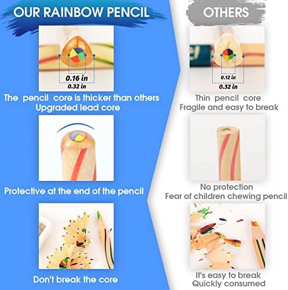 ThEast 60 Pieces Rainbow Colored Pencils, 4 Color in 1 Rainbow Pencils for Kids, Assorted Colors for Drawing Coloring Sketching Pencils for Drawing Stationery, Kids Gifts, Bulk, Pre-sharpened - image 2 of 5