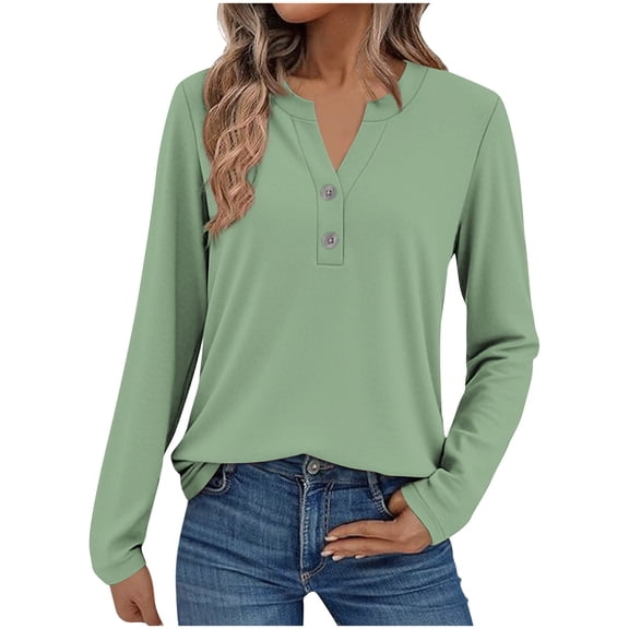 DISKEBUISS Henley Blouses for Women Long Sleeve Shirts Fall Fashion Dressy Casual Tops Cute Work Outfits Clothes