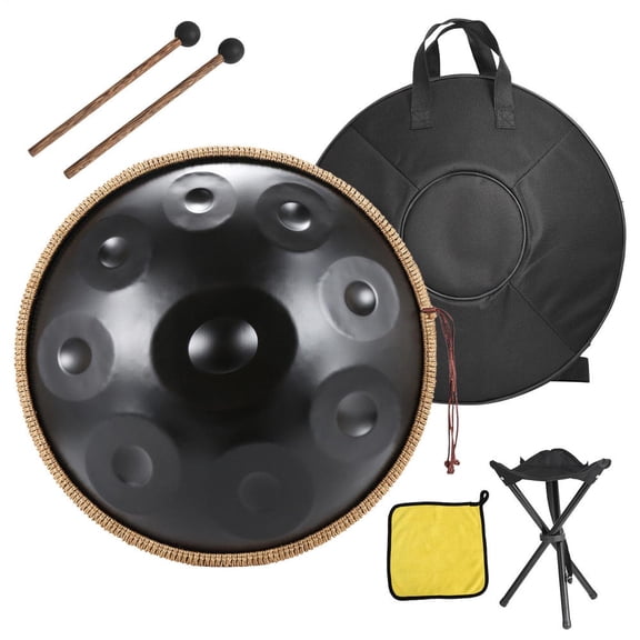 Handpan Drum 18 Inch for Adults,D Minor Kurd 9 Notes - Beginner Hand Pan,Handpan Instrument,Hand Drum (Black)
