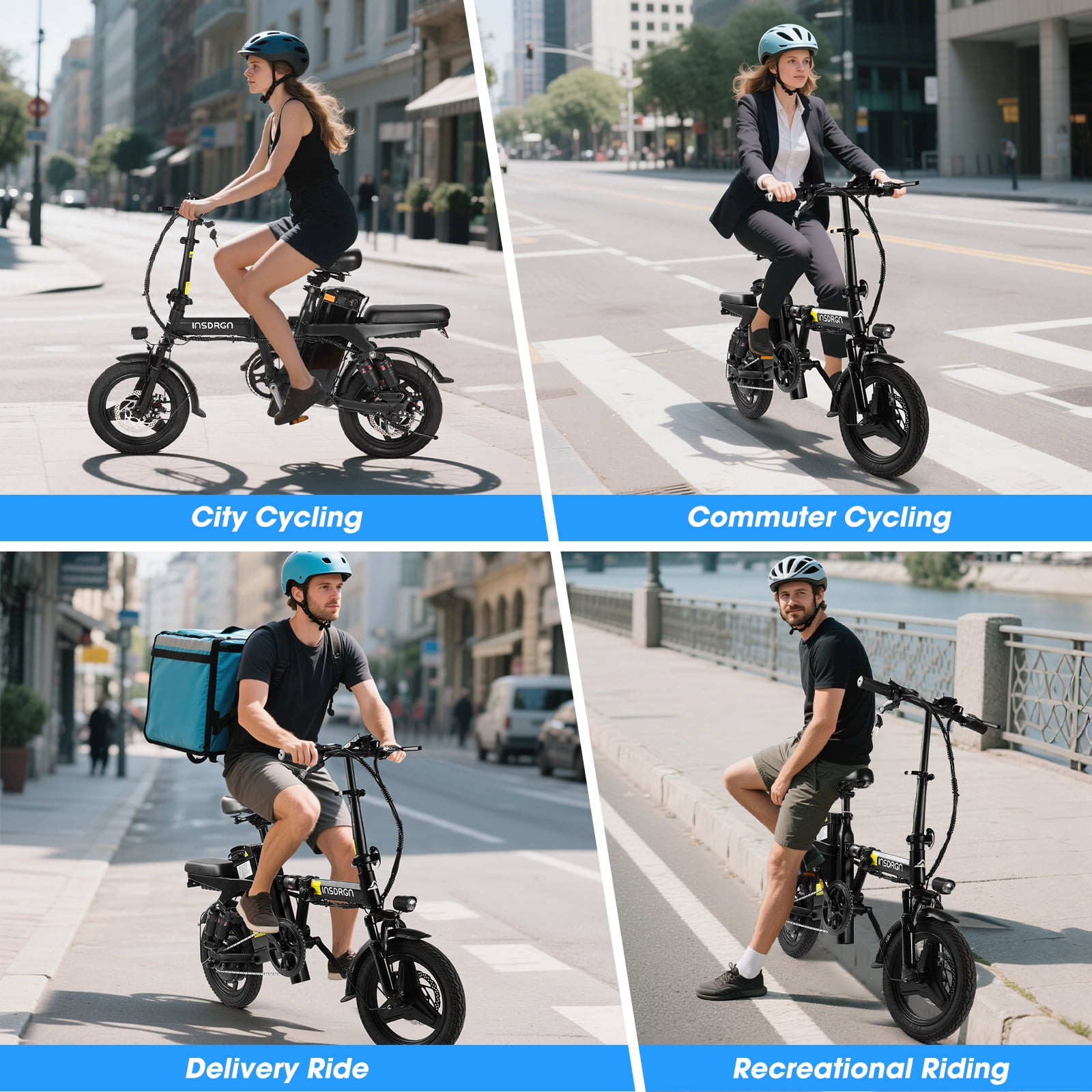 INSDRGN Electric Folding Bike for Teenager and Adults, 10.4AH 48V Battery 14" Electric Bike 500W Motor, 28 Miles Range, Mini Ebike for City Commuter, UL2849