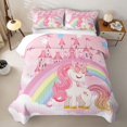 thumbnail image 2 of meiyoeat Magical Unicorn Castle Twin Quilt Set for Girls, Rainbow Princess Style Twin Coverlet Set, Pink White, 2 Pieces, 2 of 7