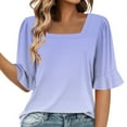 thumbnail image 2 of QUNYINEY Short Sleeve Summer Tops for Women 2025 Casual Square Neck Gradient Shirts Loose Pullover Shirts for Women, 2 of 6