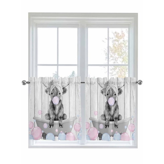 Grey Yak 2 Panel Kitchen Curtains for Small Windows, Pink Blue Bubbles Bathtub Vintage Wooden Bathroom Tier Curtain, Short Window Treatment for Bedroom/Living Room 55"x36"