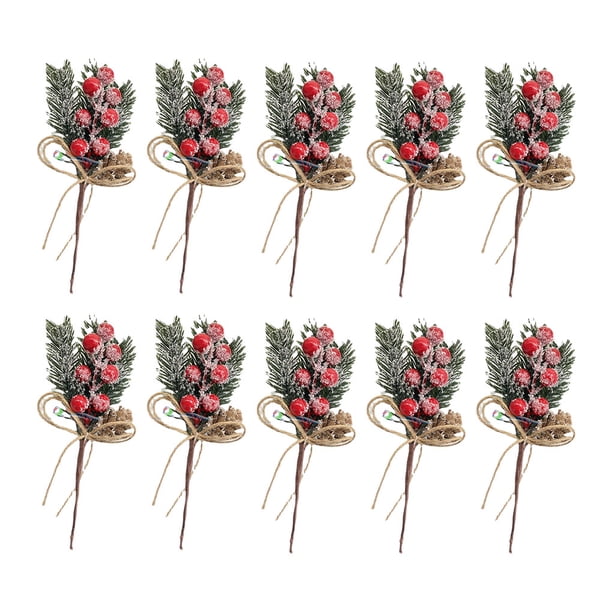 Toystoory Ramas de pino artificiales Adorno de Navidad Decoración de árbol de Navidad Decoración navideña de Navidad Estilo frutos rojos 10 Uds.