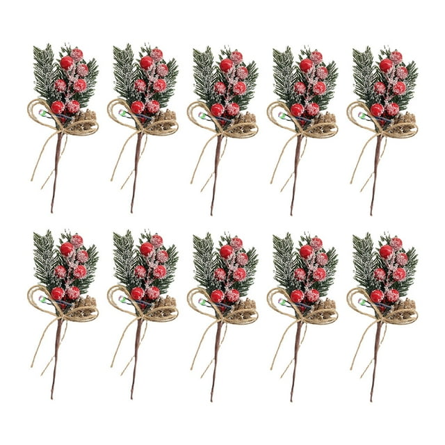Maytalsory Artificial Pine Branches Xmas Tree Christmas Tree Decorations Christmas Ornament Pine Cone Home Red fruit style 10PCS
