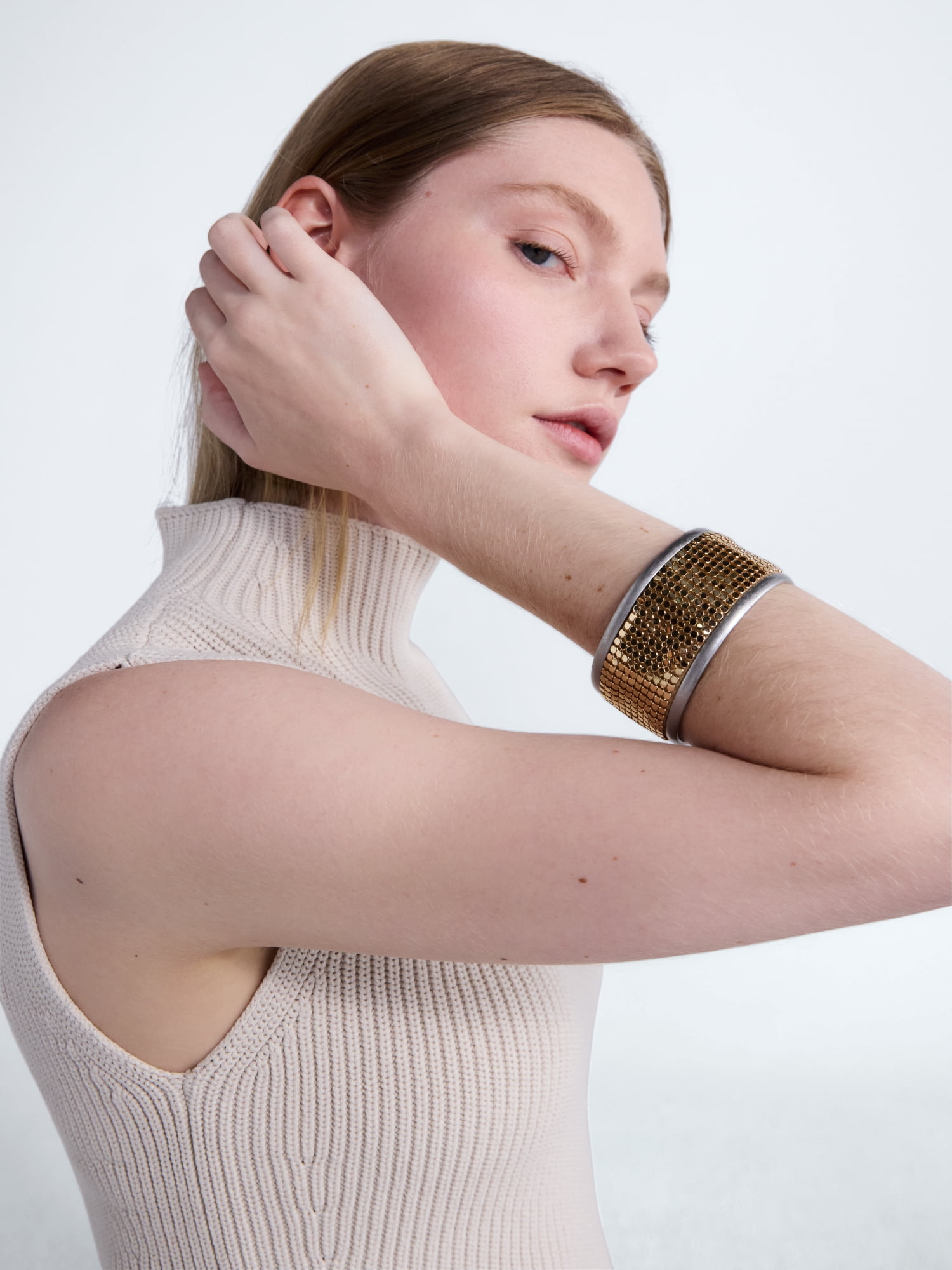 Scoop Chainmail Cuff Bracelet, Mixed Metal