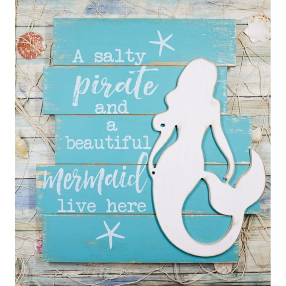 Ebros Mermaid Starfish Wall Decor A Salty Pirate And Beautiful Mermaid Live Here
