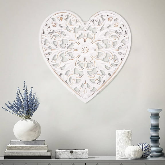 Tysrjsv Wooden Wall Decor Art Hollow Carved Wall Panel Hanging Decor Wall Art Sculpture Ornament Floral-Patterned Distressed White Wall Panel for living Room Hallway Bedroom