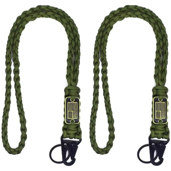 Janrevotw 2 Set Heavy Duty Paracord Lanyard Necklace Whistles Strap Braided 550 Keychain Lanyard for Outdoor Activities Camera（Green）