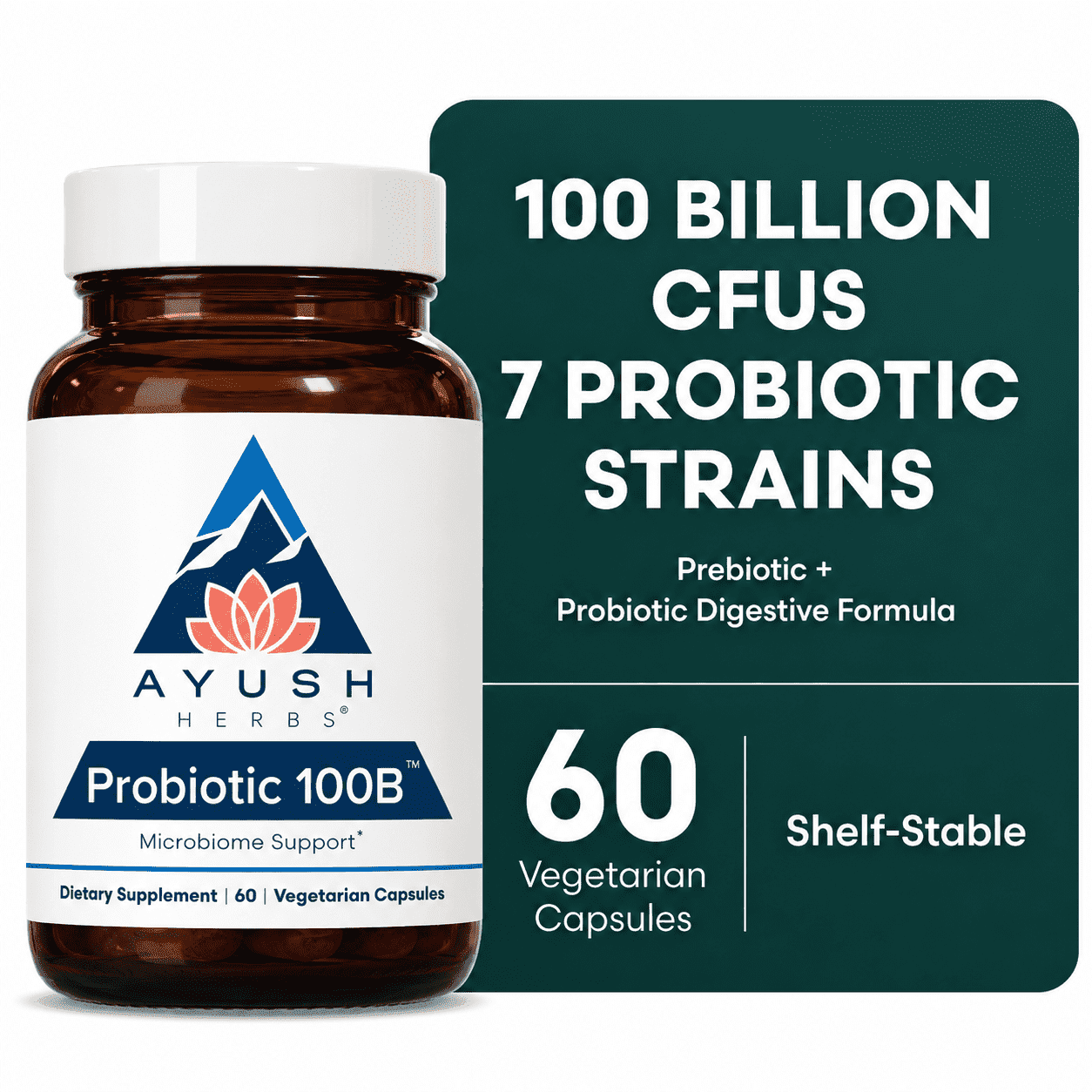 Ayush Herbs Probiotics Supplement for Digestion and Gut Health, 60 Capsules