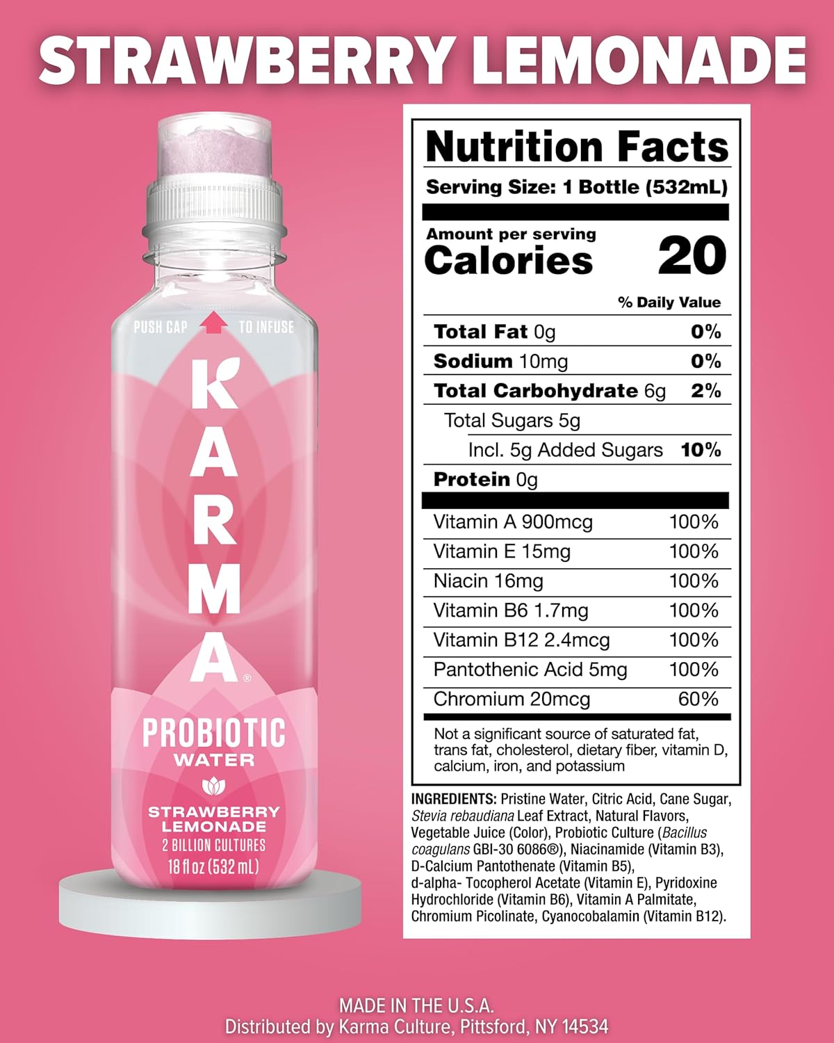 (Pack Of 12) Karma Wellness Water Beverage Prebiotic Strawberry Lemonade 18 Fo