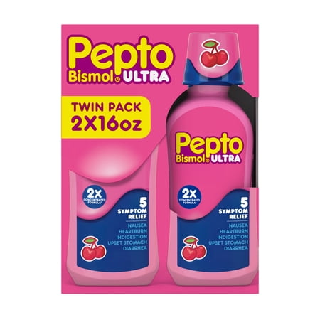 Pepto Bismol Liquid, Upset Stomach & Diarrhea Relief, Over-the-Counter Medicine, Cherry, 2x16 Oz