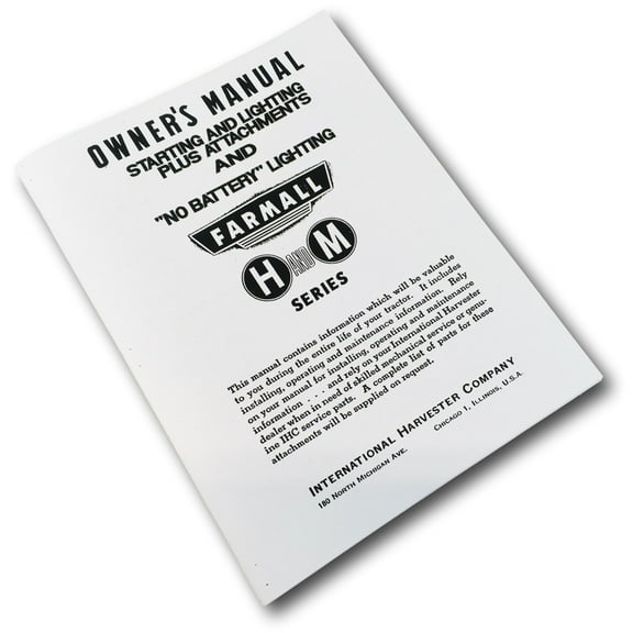 International Farmall Starting Lighting for M H Mv Hv Md Tractor Operators Manual