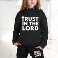 thumbnail image 2 of Zhuashum Girl Clothes Long Sleeved Hoodie Set Solid Color Letter Prinrt Hooded Pant Set Sweet Girl Clothing 4-5 Years Black, 2 of 6