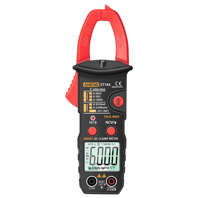 ANENG ANENG ST184 True RMS Clamp Meter - Measures AC/DC Voltage, Current, Resistance, Capacitance, NCV, Continuity, Diode, Frequency, Temperature - Red (Battery Not Included)