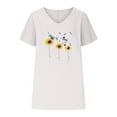 thumbnail image 6 of WREESH Cotton Linen Casual T-Shirt for Women Short Sleeve Sunflower Print V-Neck White, 6 of 6