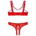 thumbnail image 5 of Conjunto de 2 piezas de lencería sexy de charol con aspecto mojado para mujer, sujetador con copas abiertas y entrepierna abierta, bragas de corte alto, 5 of 5