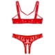 thumbnail image 5 of Conjunto de 2 piezas de lencería sexy de charol con aspecto mojado para mujer, sujetador con copas abiertas y entrepierna abierta, bragas de corte alto, 5 of 5