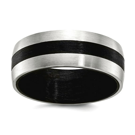 Stainless Steel Polished Black Carbon Fiber Inlay 8mm Band Size 9.5 Ring for Women and Men