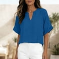 thumbnail image 4 of CBASIHI Womens Oversized Short Sleeve Tops- Casual Vintage Summer V Neck Basic T Shirts Blue Size L, 4 of 8