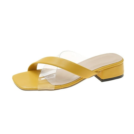 

TUOBARR Heel Sandals for Women Women s Summer Flip-flop Sandals Comfortable Cross Fish Mouth Solid Color Shoes Yellow