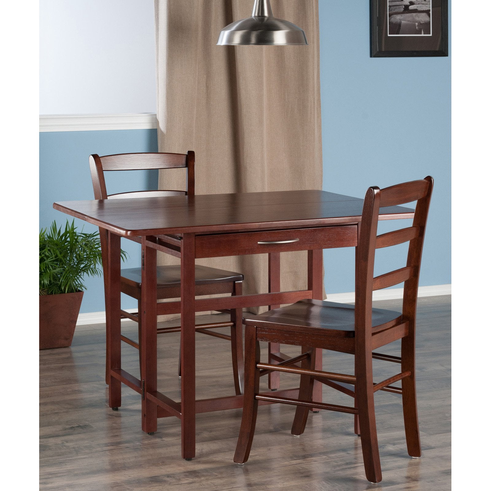 Winsome Wood Taylor 3-Pc Drop Leaf Dining Table with 2 Ladder Back ...