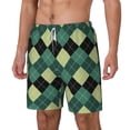 thumbnail image 2 of Balery Green Squares Mens Swim Trunks Swim Shorts for Men Quick Dry Inseam Beach Shorts with Compression Liner Pocket-Small, 2 of 9