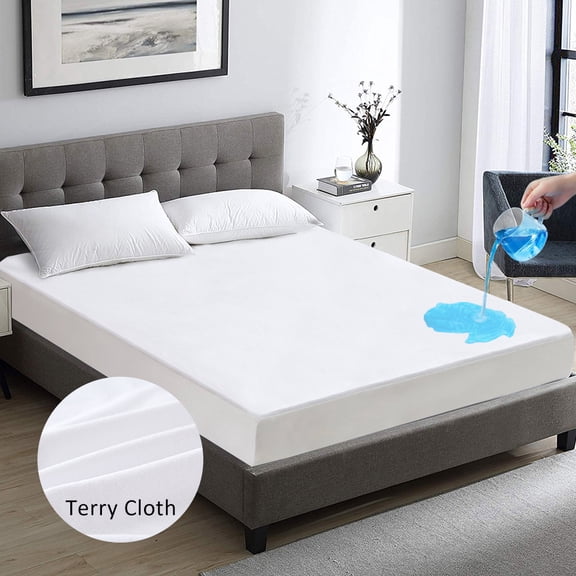 JML 100% Waterproof Mattress Protector, Queen Size Mattress Cover, Ultra Soft Terry Cloth Breathable & Noiseless Bed Covers, Deep Pocket Fits Up to 18" - White