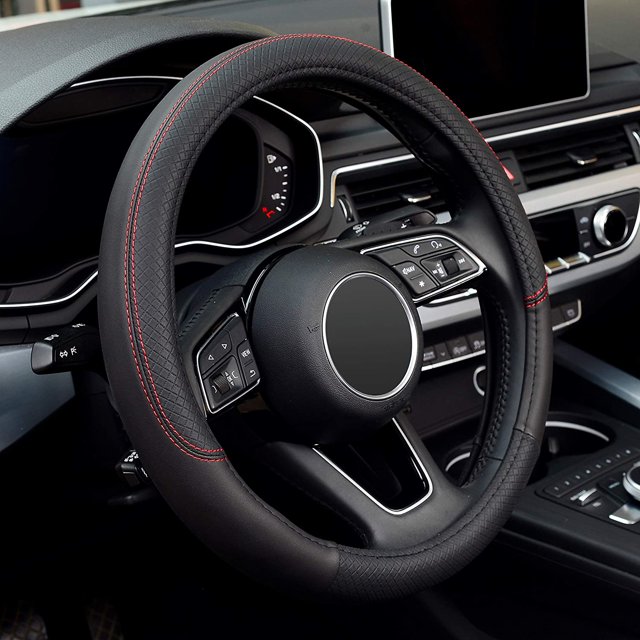 Microfiber Leather Steering Wheel Cover Car Anti-Slip Wheel Protector Classic black 38cm