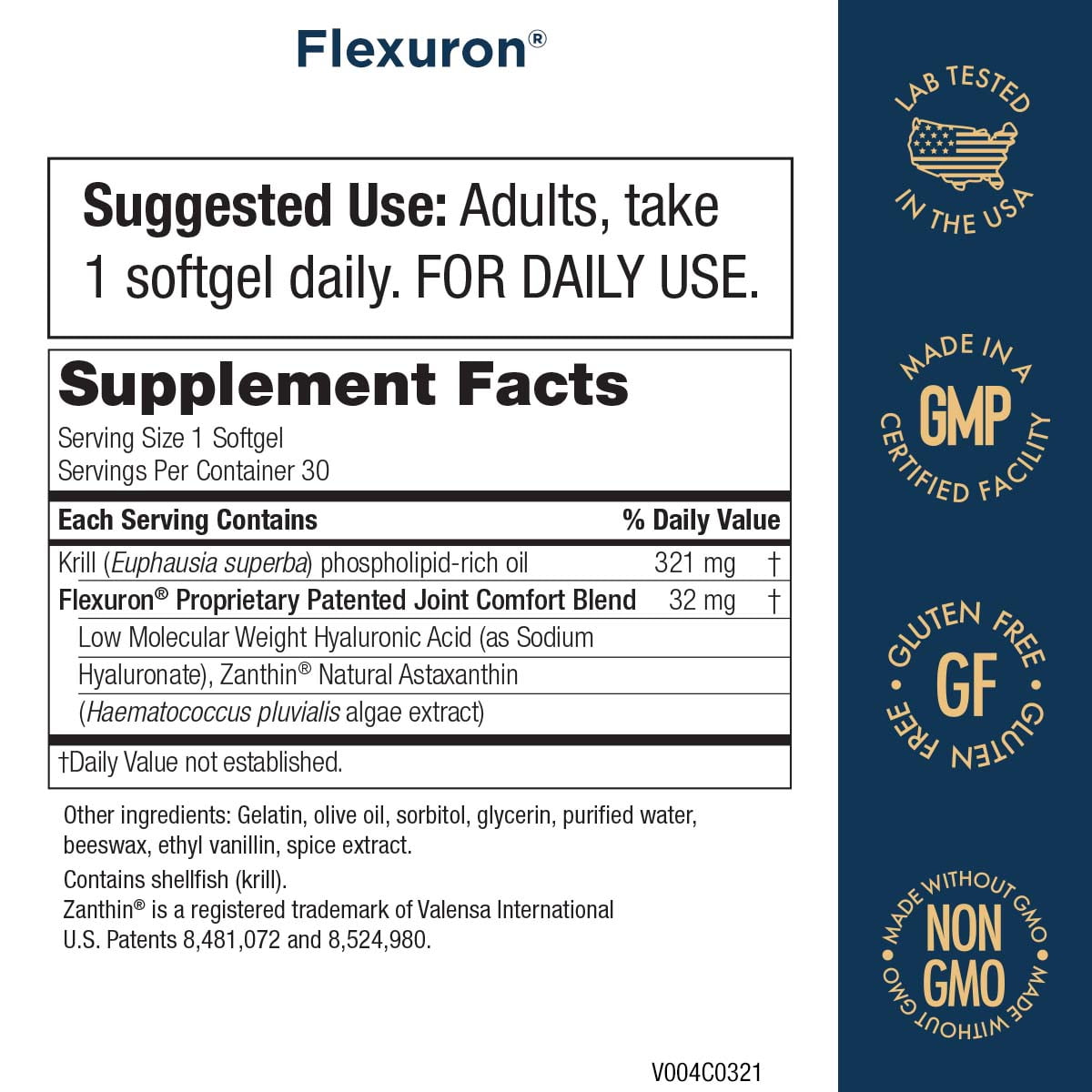 Flexuron Joint Formula by Purity Products - 3X Better than Glucosamine and Chondroitin - Starts Working in just 7 Days - Krill Oil, Low Molecular Weight Hyaluronic Acid, Astaxanthin - 30 count