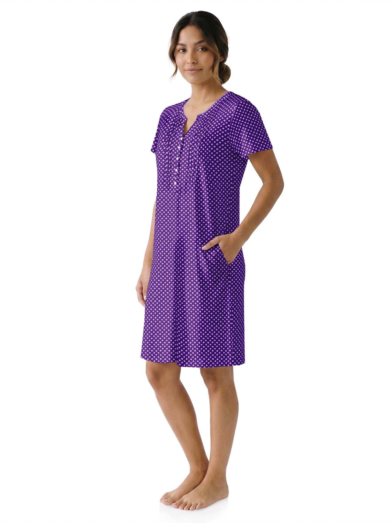Aria Women’s Short Sleeve Split Neck Sweater Knit Nightgown, Sizes XS-5X
