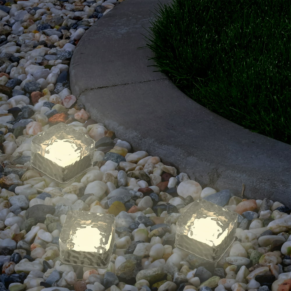 Yard Décor, Solar Outdoor 3 LED Ice Cube Rock Lights, Battery Operated Garden, Patio, Lawn, Yard