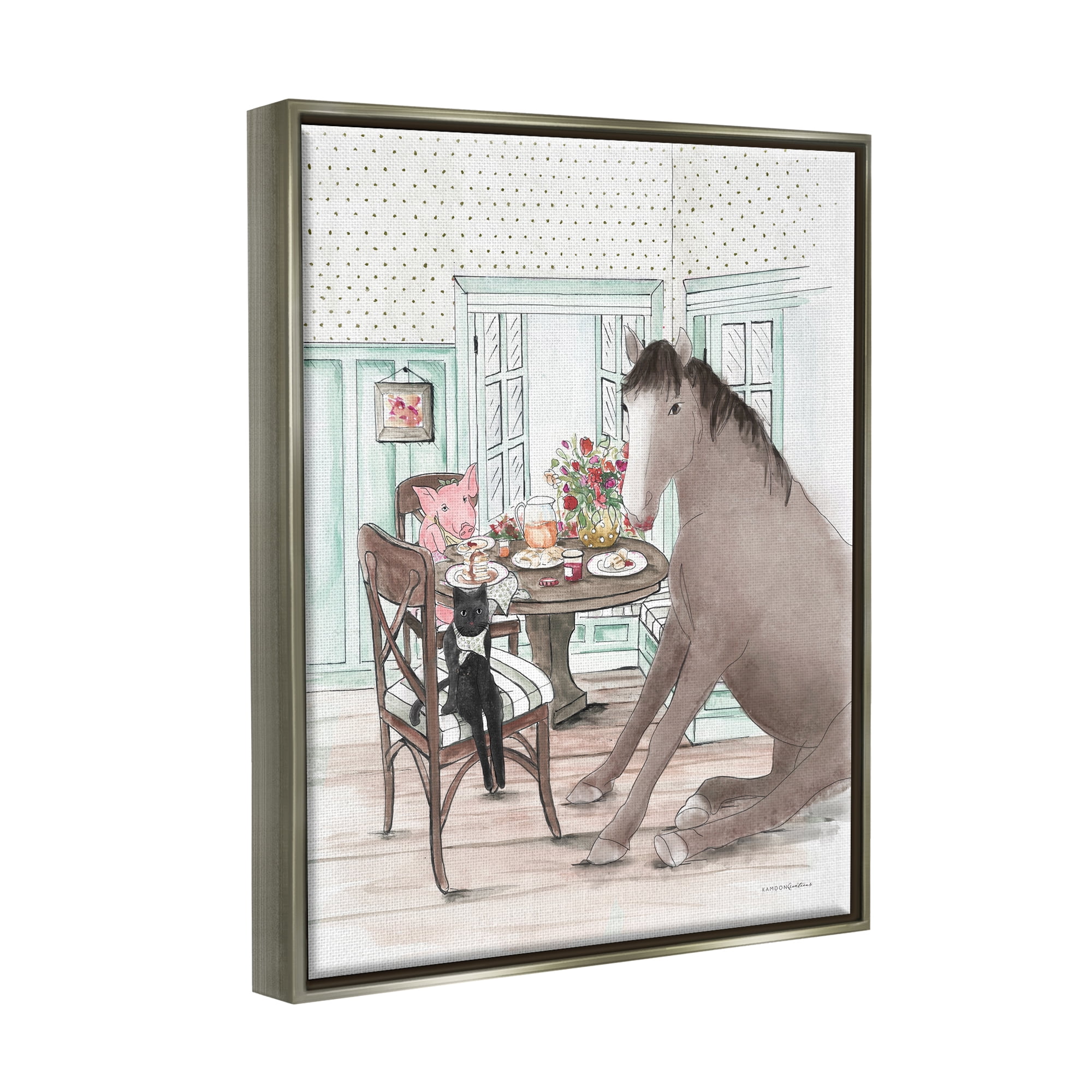 Stupell Industries Animals Sharing Meal Animals & Insects Painting Gray Floater Framed Art Print Wall Art, 25 x 31