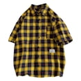 thumbnail image 2 of WREESH Men's Casual Button Down Shirts with Checkered Print Fashion Short Sleeve Plaid Top for Personalized Style Yellow, 2 of 4