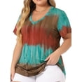 thumbnail image 4 of Blusas de mujer de tallas grandes Agnes Orinda, casuales, con cuello en V, de manga corta, con estampado de teñido anudado, tops de verano 2X naranja, 4 of 6