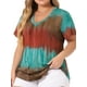 thumbnail image 4 of Blusas de mujer de talla grande Agnes Orinda, casuales, con cuello en V, de manga corta, con estampado de teñido anudado, tops de verano 1X naranja, 4 of 6