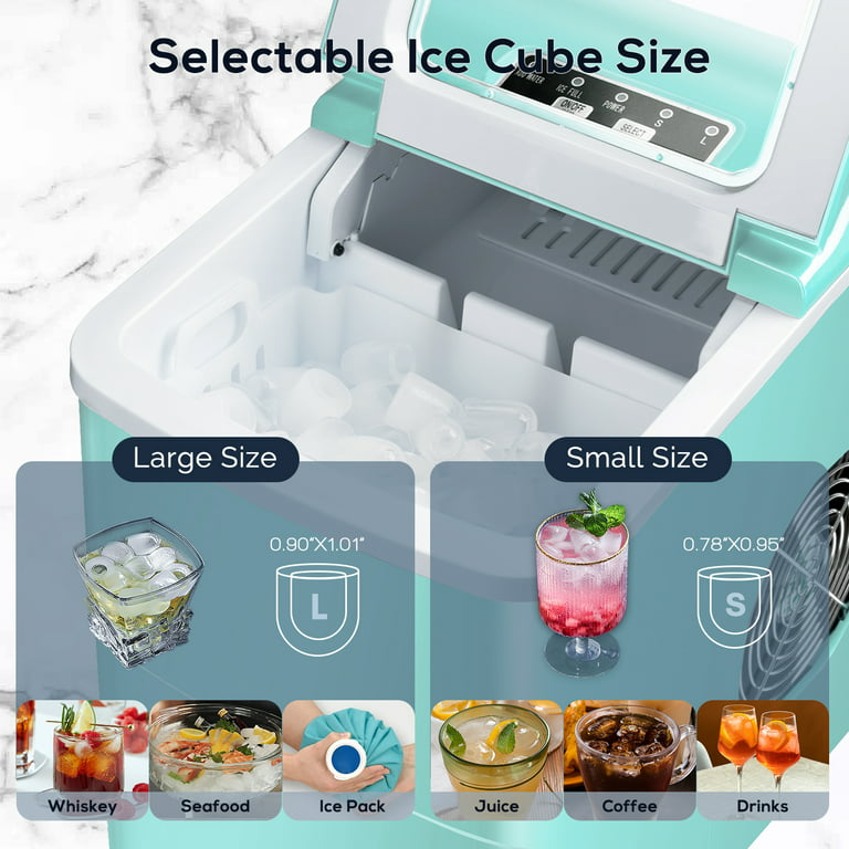 KISSAIR Portable Ice Maker Countertop, 9Pcs/8Mins, 26lbs/24H, Self-Cleaning  Ice Machine with Handle for Kitchen/Office/Bar/Party, Black 