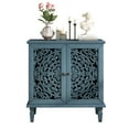 thumbnail image 3 of Atumcto Vintage Accent Sideboard Storage Cabinet, 2-Door Display Cabinet with Symmetrical Floral Carved Design, Adjustable Shelf & Solid Wood Legs for Living Room or Entryway, Antique Blue, 3 of 15