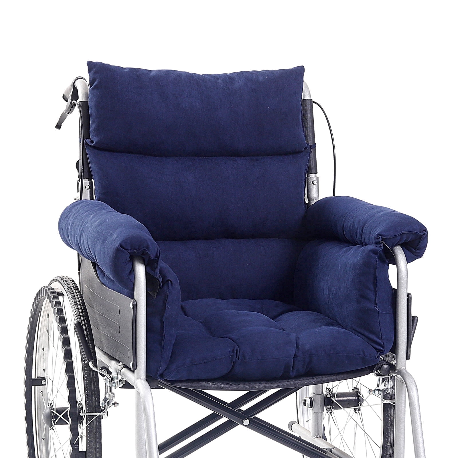 Wheelchair Cushions ,Tailbone&Back Support ,Armrests Comfortable Wheelchair Accessories ,Prevent Pressure Sore, Suit 16'' long Armrest Pads,Non-Slip 4 Straps(Navy)