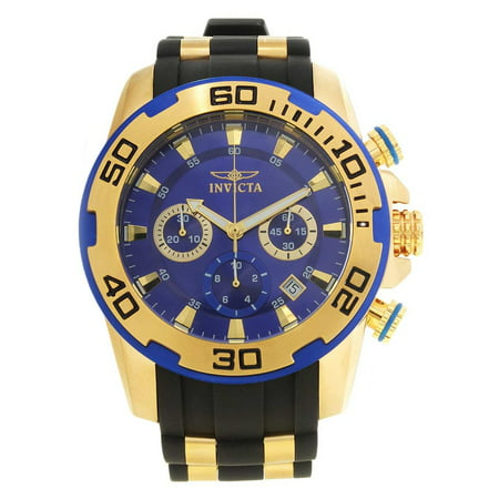 Men's 50mm Pro Diver Gold-Tone Polyurethane Quartz Blue Dial Watch (Mens Watches Best Brands Reviews)