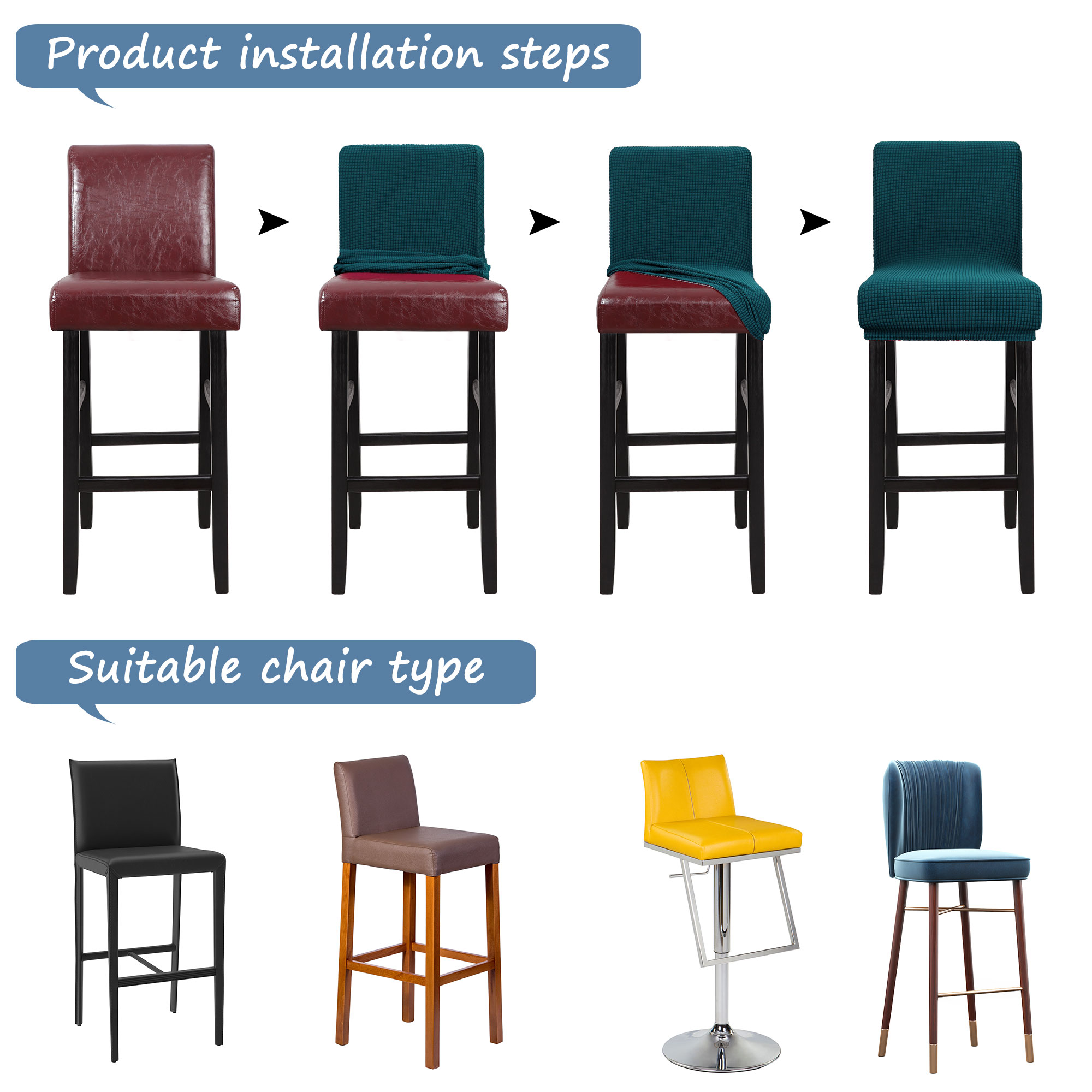 Unique Bargains Polyester Stretch Bar Stool Covers Elastic Band Mid Back Chair Slipcover Teal 1 Pc