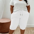 thumbnail image 2 of Women's Plus Size Imitation Linen Knee‑Length Shorts, Drawstring Elastic Waist Utility Pockets, Loose Sport Shorts for Beach Workout Daily | TruHer,White 3XL, 2 of 8