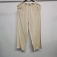 thumbnail image 2 of Audhol Pull Up Pants for Women Elastic Waist Women's Daily Elastic Waist Straight Solid Color Palazzo Pants Casual Wide Leg Long Lounge Pant Trousers Wide Leg Pants Woman Beige L, 2 of 5